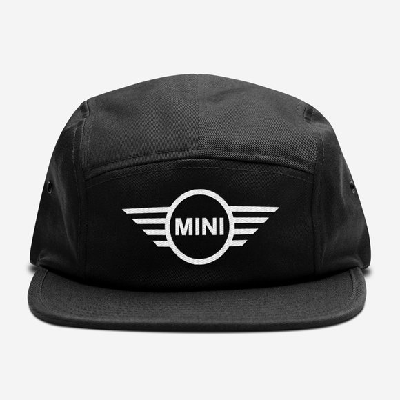 NEW Mini Cooper Logo 5 Panel Camper Strapback Hat BLACK - Picture 1 of 5